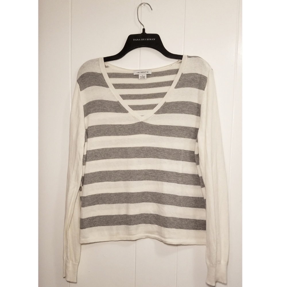 Liz Claiborne Sweater Cardigan Striped Long Sleeve